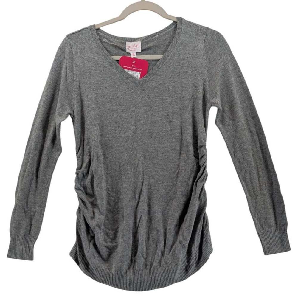 Ingrid Isabel Maternity Sweater Knit Pullover Womens XS Gray VNeck Long Sleeve